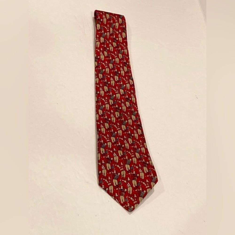 Men’s Golfer All-Over Pattern Salvatore Ferragamo Red 100% Silk Tie Italian Made